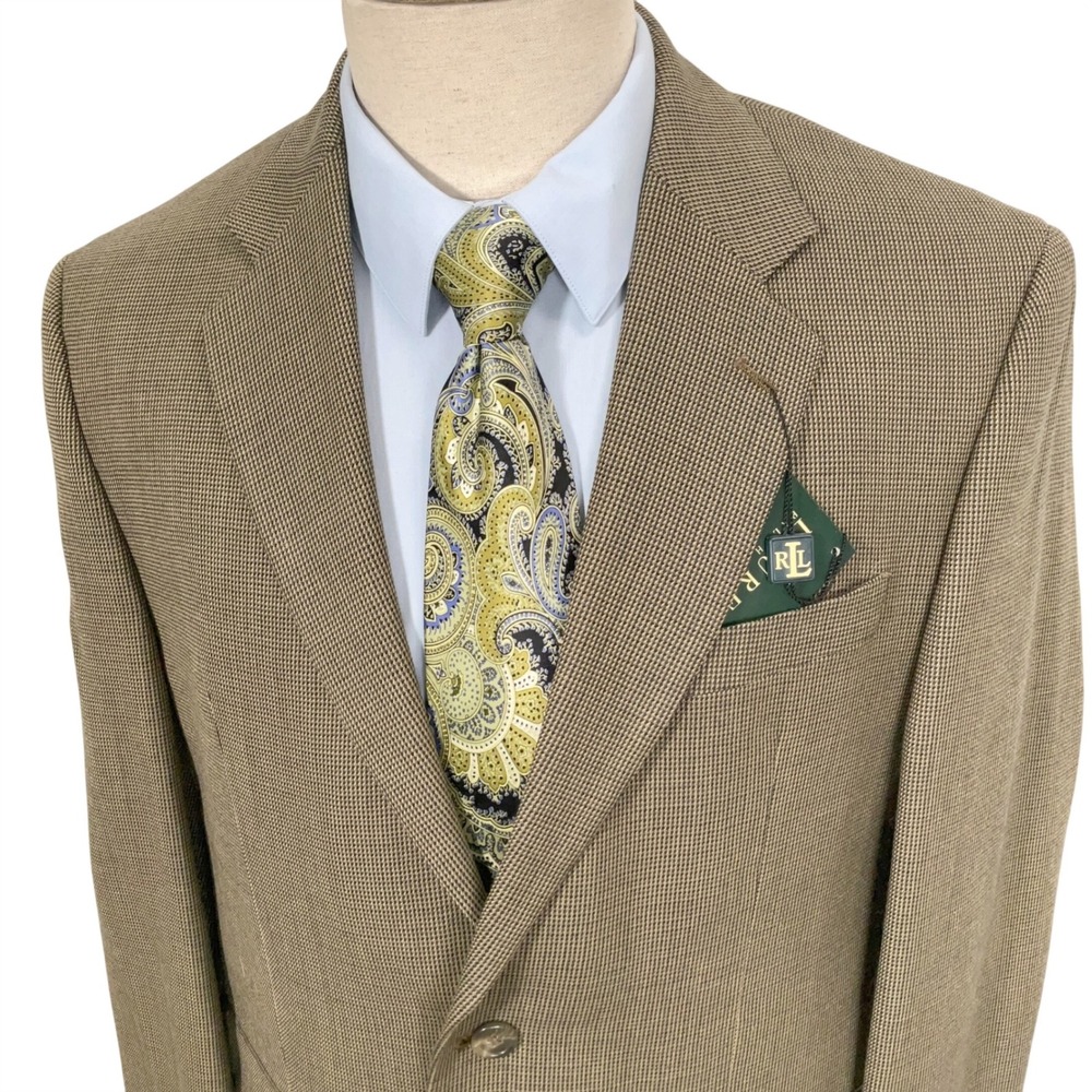Lauren Ralph Lauren Blazer Mens 40R Olive Green Houndstooth Heritage Preppy Wool
